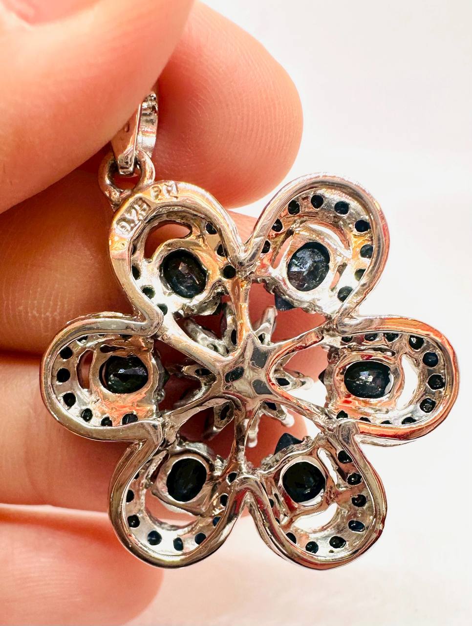 925 Sterling Silver, White Gold Plated Natural Raw Raw Sapphire Pendant — Handcrafted 2