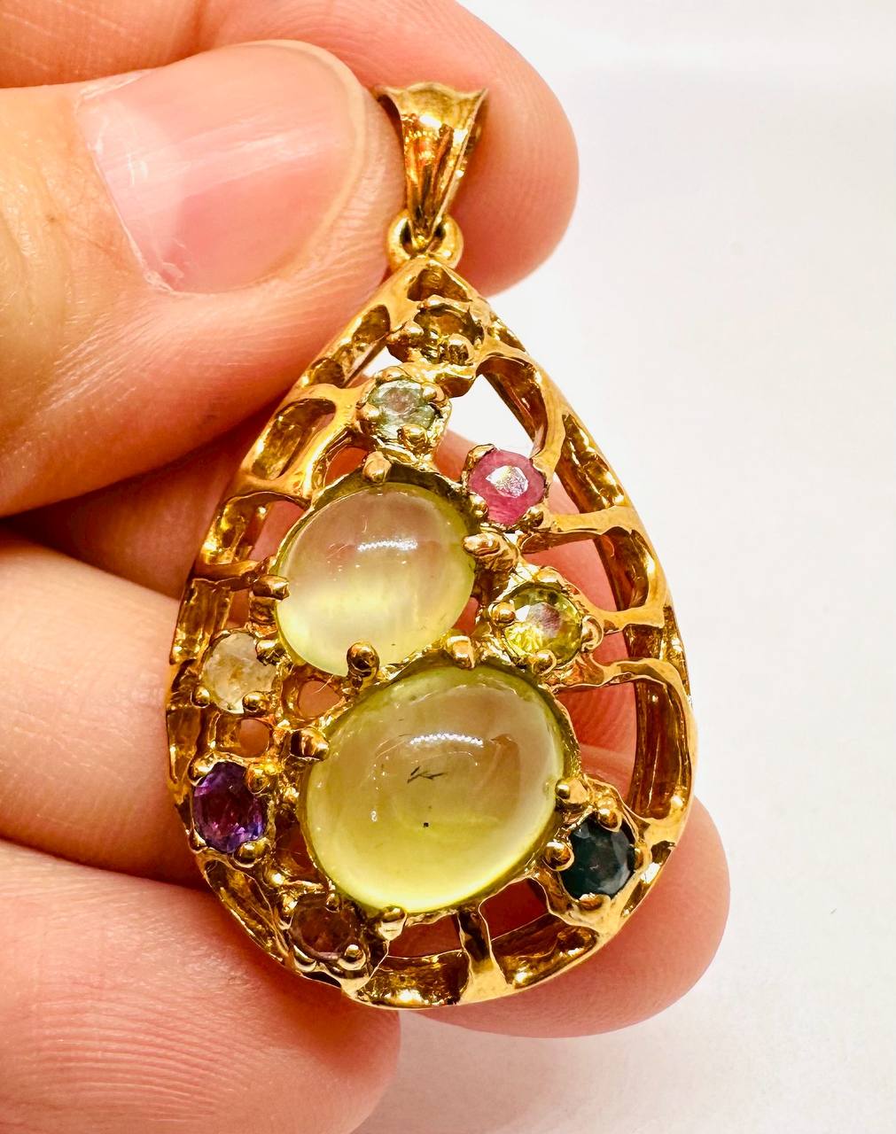 925 Sterling Silver (Stamped), 14K Gold Plated Natural Lemon Quartz Pendant — Handcrafted 2