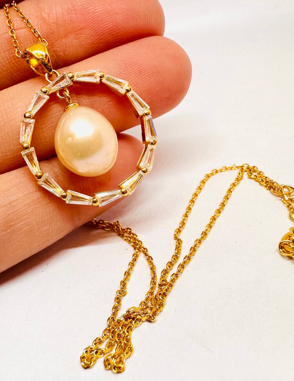 925 Sterling Silver (Stamped), Gold Plated Natural Peacock Pearl Pendant Necklace — Handcrafted 3