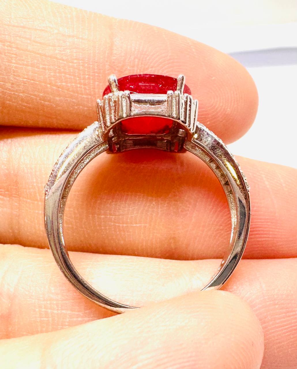 925 Sterling Silver Natural Faceted Ruby Ring with Swiss Diamonds — Handcrafted 2