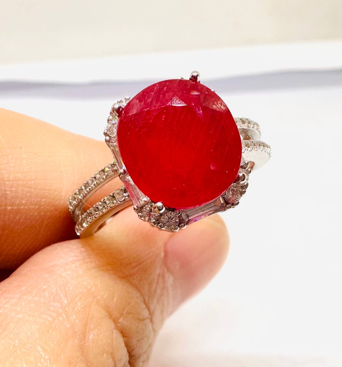 925 Sterling Silver Natural Faceted Ruby Ring with Swiss Diamonds — Handcrafted 4