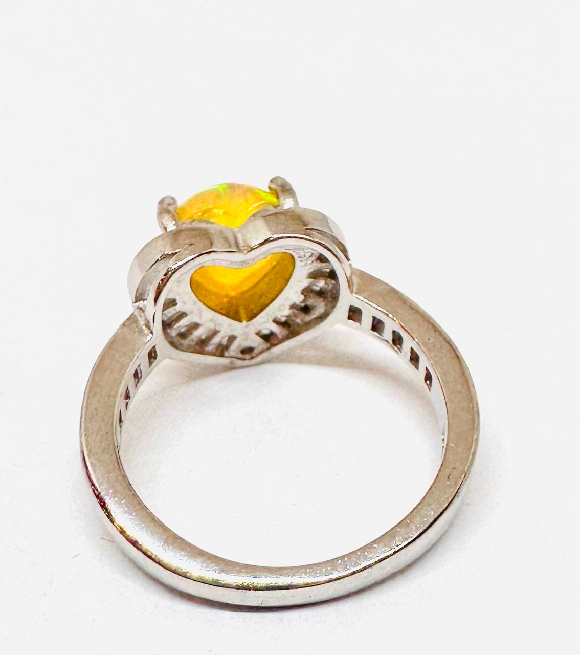 925 plata de ley, chapado en oro blanco Natural corazón ópalo (corazón Cut) anillo con Swiss diamantes 3
