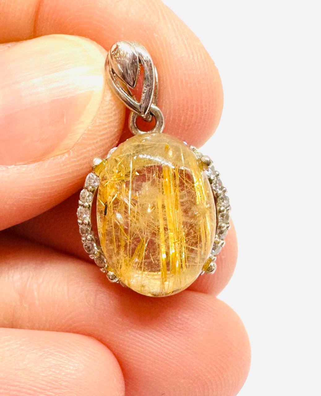925 Sterling Silver, White Gold Plated Gold Filigree (Mai Thong) Pendant with Swiss Diamonds — Handcrafted
