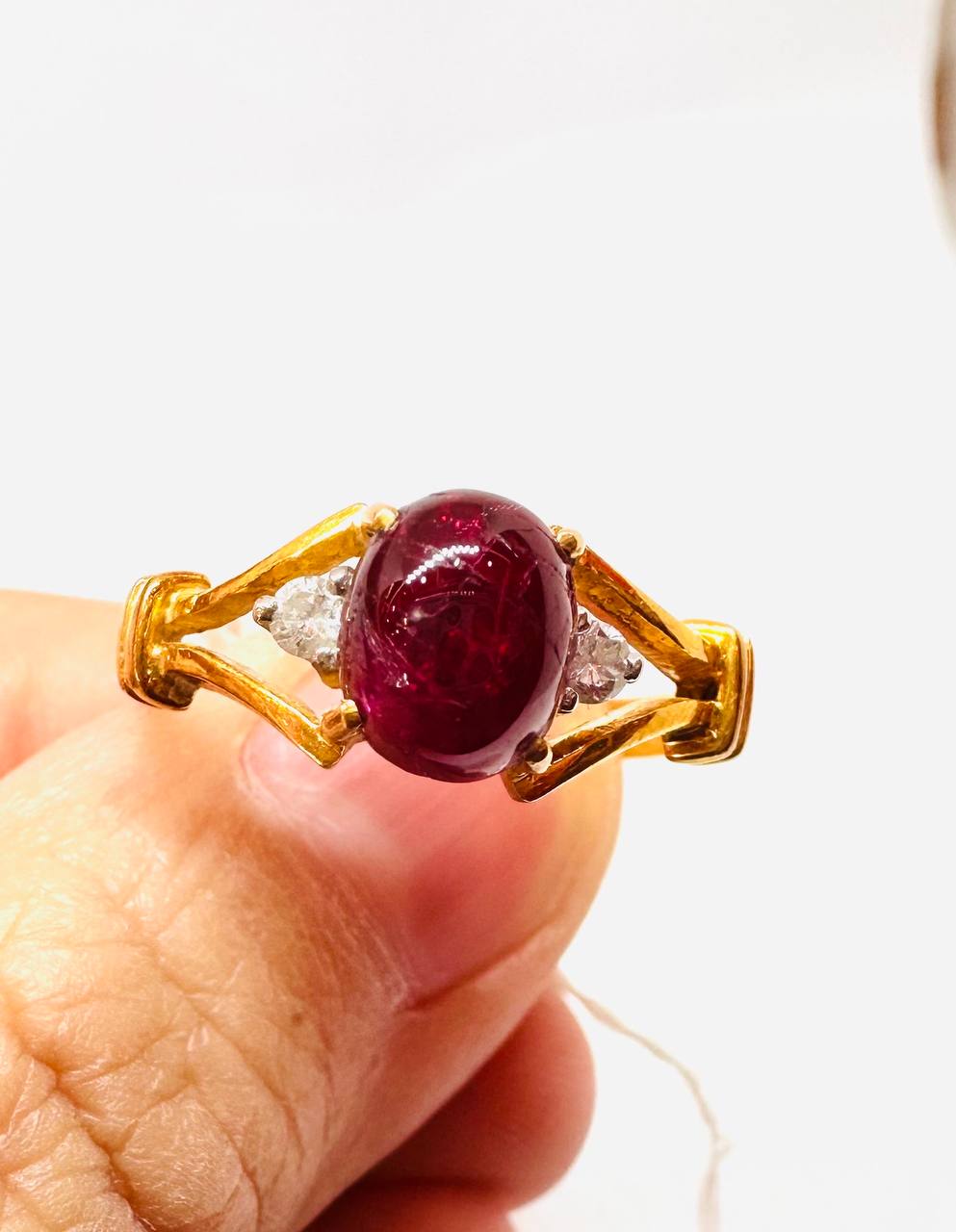 90% Gold (22K) Natural Ruby Ring with Natural Diamonds — Handcrafted