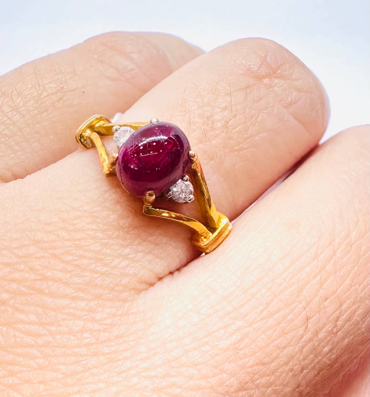 90% Gold (22K) Natural Ruby Ring with Natural Diamonds — Handcrafted 4