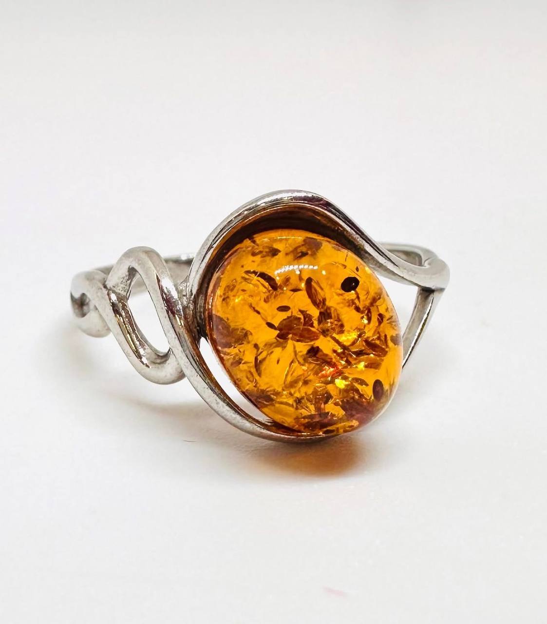 925 Sterling Silver Natural Polish Amber Ring — Handcrafted