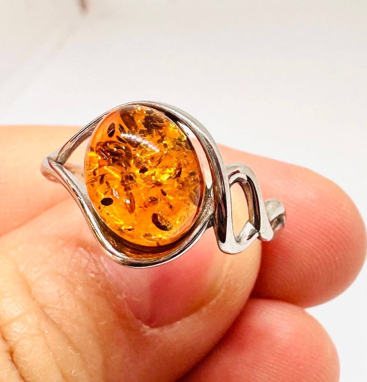 925 Sterling Silver Natural Polish Amber Ring — Handcrafted 4