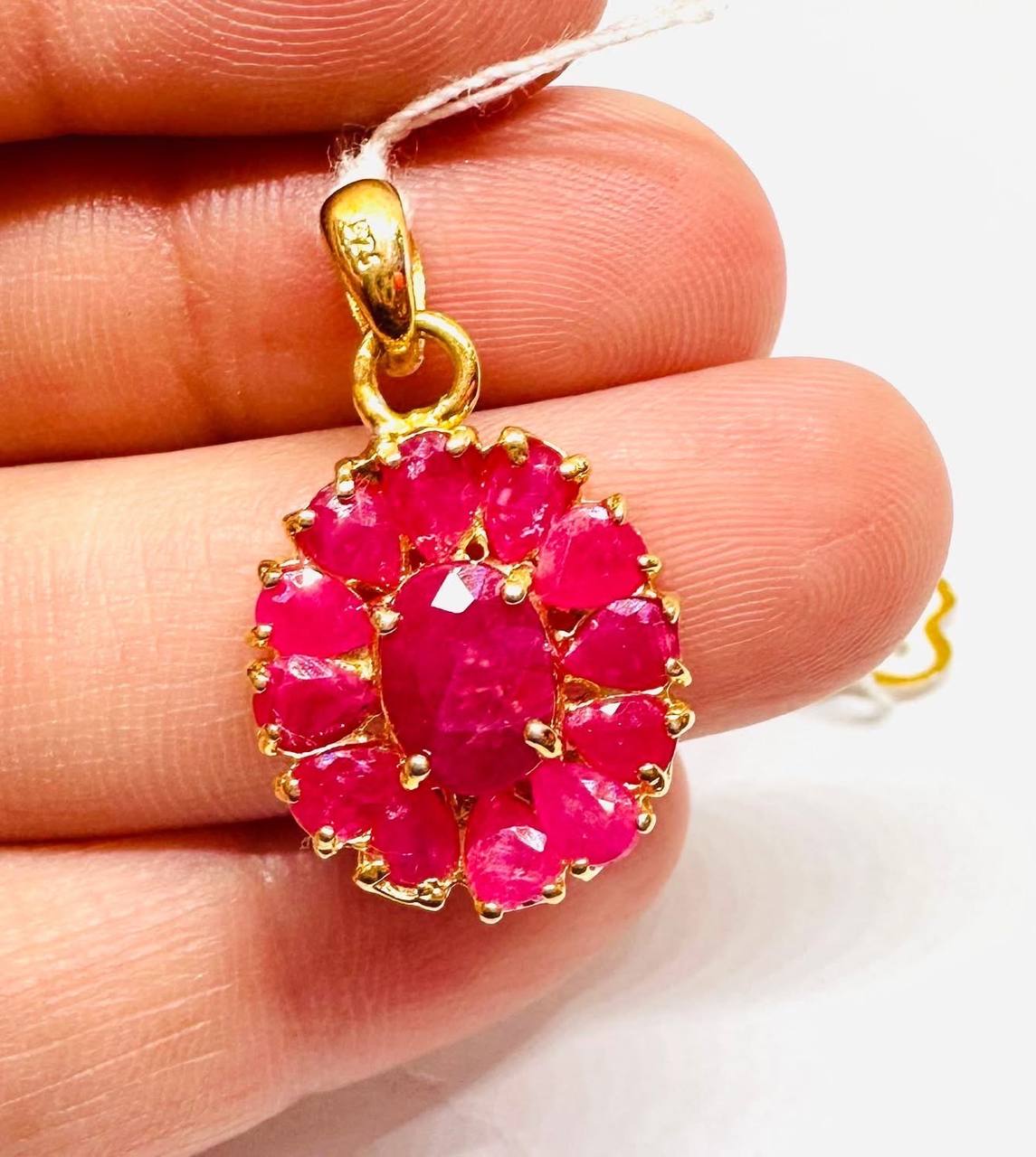 925 Sterling Silver (Stamped), 14K Gold Plated Natural Burmese Ruby Pendant — Handcrafted