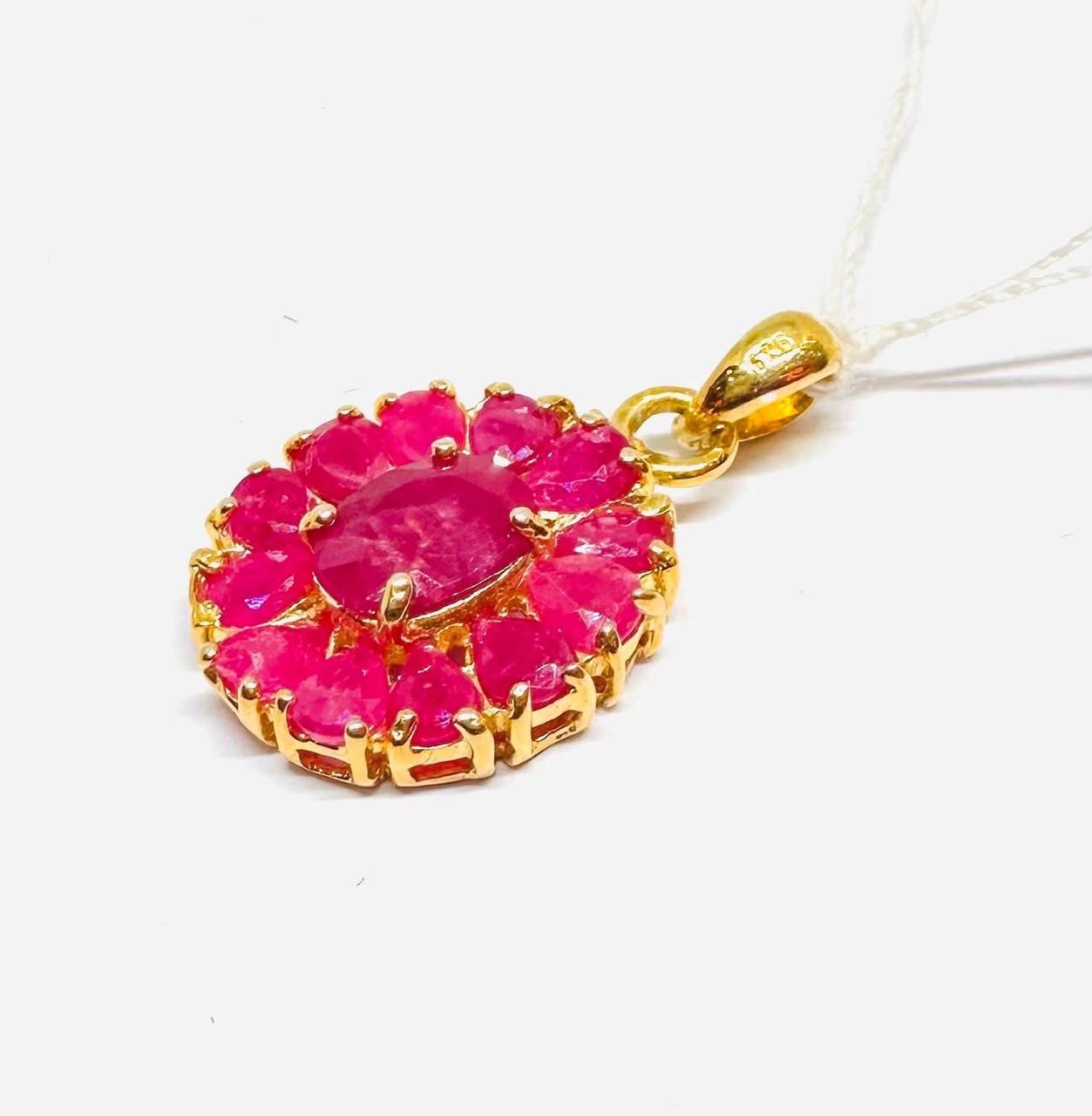 925 Sterling Silver (Stamped), 14K Gold Plated Natural Burmese Ruby Pendant — Handcrafted 2