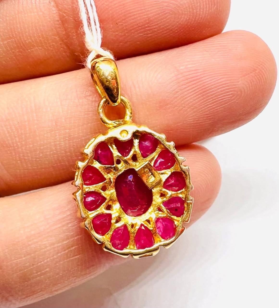 925 Sterling Silver (Stamped), 14K Gold Plated Natural Burmese Ruby Pendant — Handcrafted 3