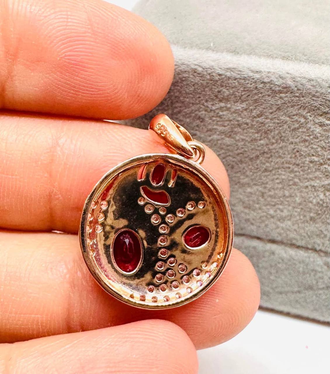 925 Sterling Silver, Rose Gold Plated Natural Ruby Pendant with Swiss Diamonds — Handcrafted 3