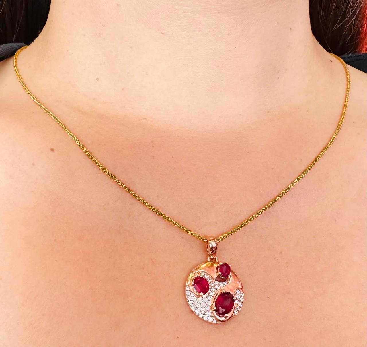 925 Sterling Silver, Rose Gold Plated Natural Ruby Pendant with Swiss Diamonds — Handcrafted 5