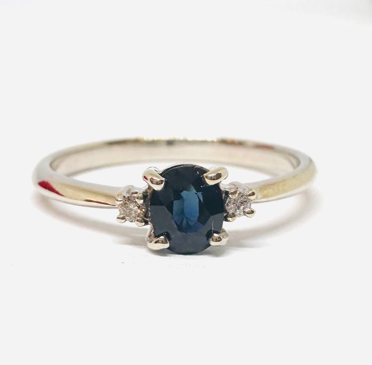 9K Gold Natural Sapphire Ring with Natural Diamonds — Handcrafted