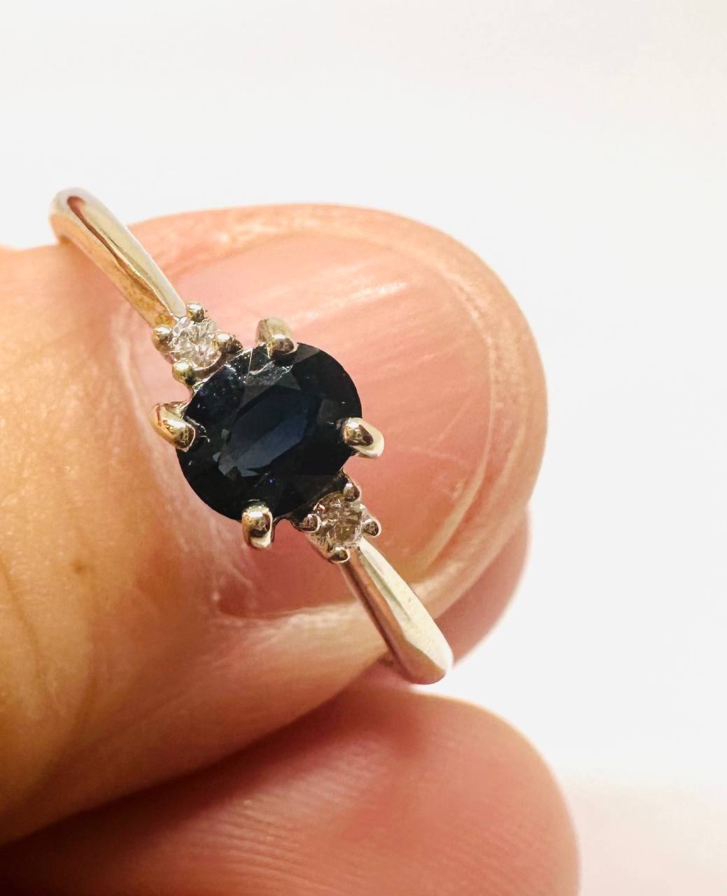 9K Gold Natural Sapphire Ring with Natural Diamonds — Handcrafted 4