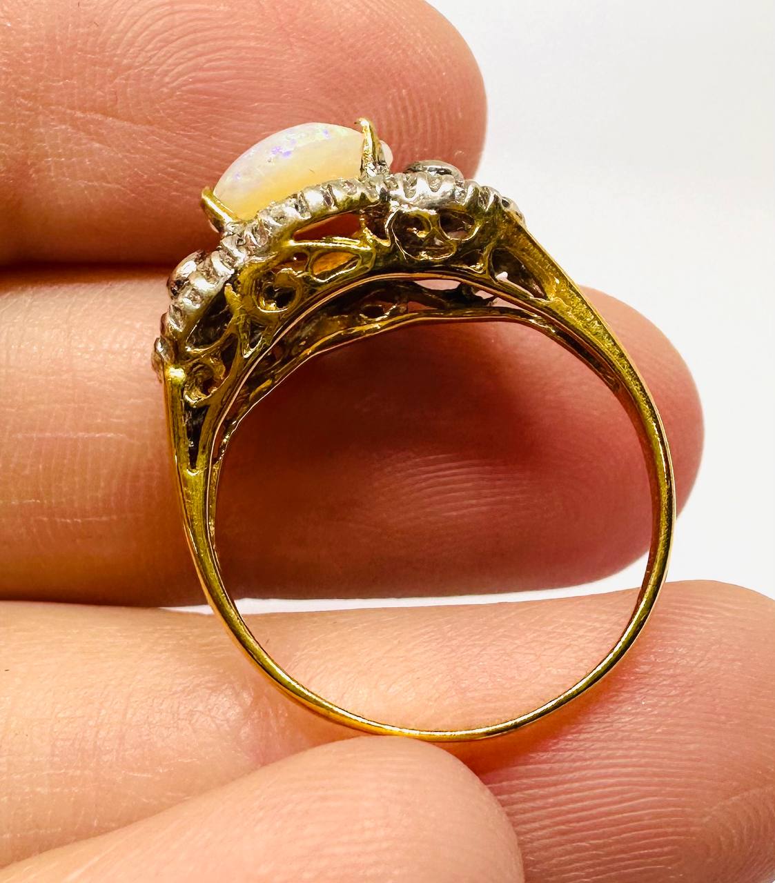 9K Gold Natural Opal Ring with Natural Diamonds — Handcrafted 4