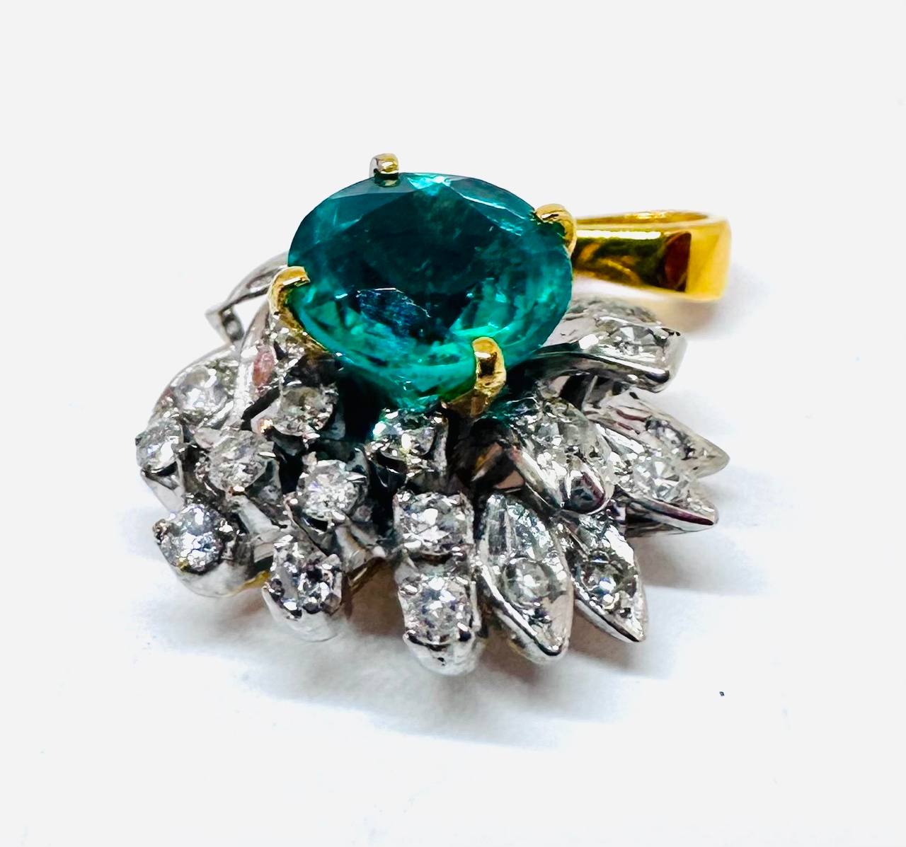 9K Gold Natural Emerald Pendant with Natural Diamonds — Handcrafted 4