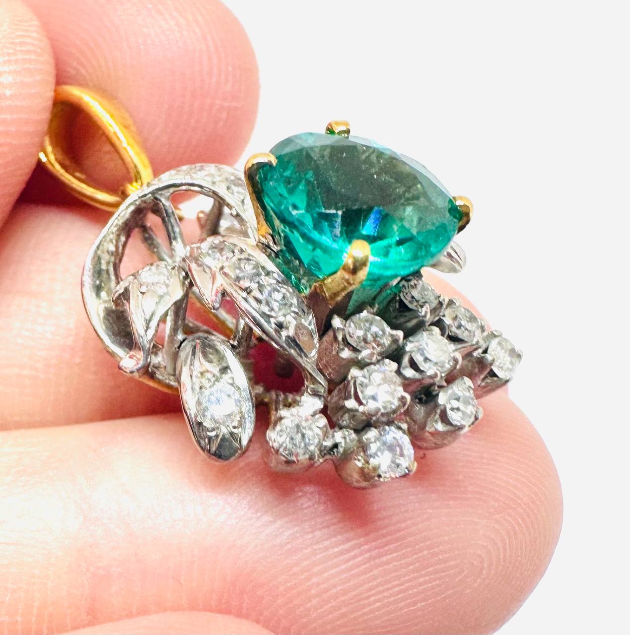 9K Gold Natural Emerald Pendant with Natural Diamonds — Handcrafted 5