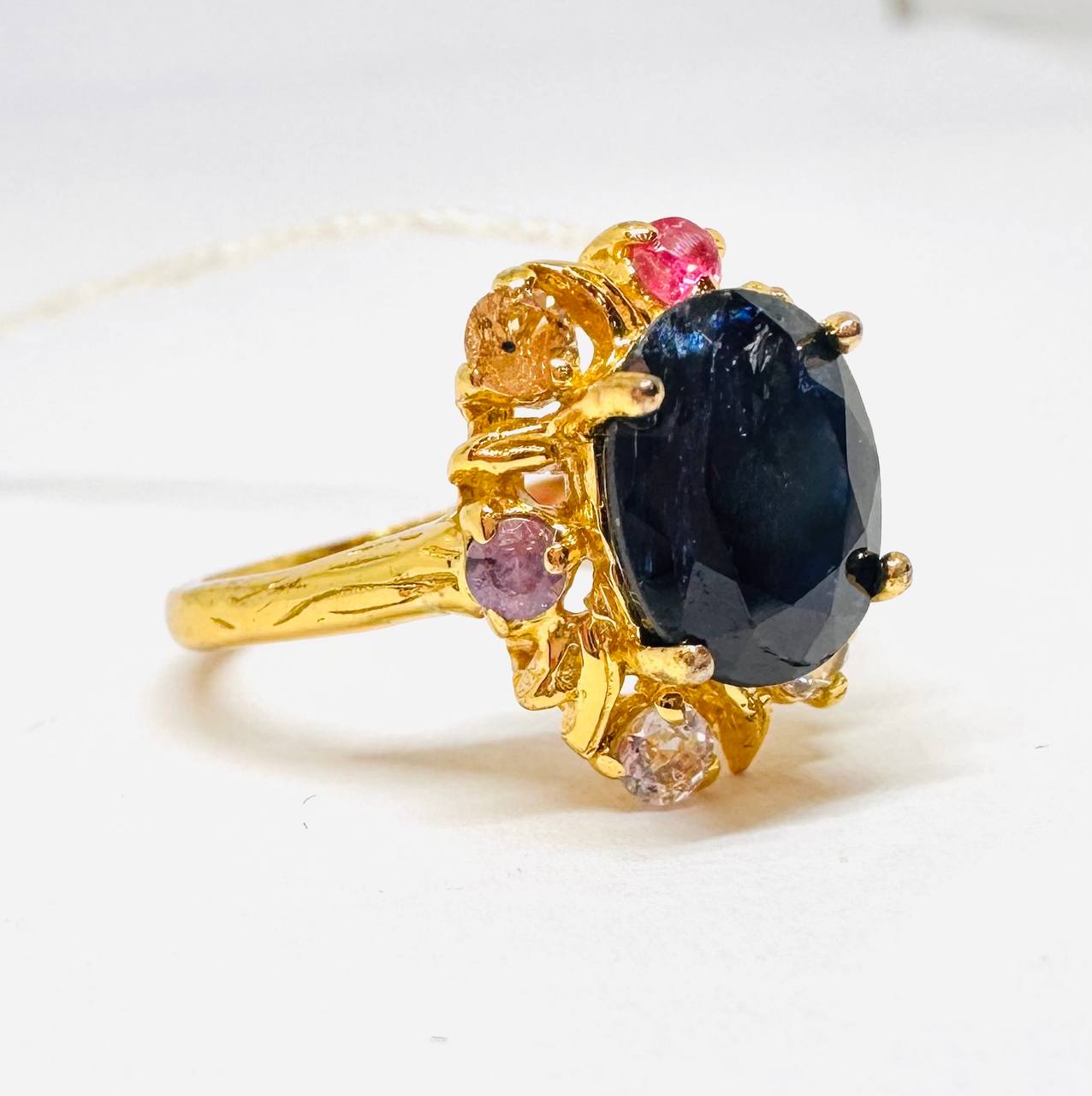 925 Sterling Silver, Gold Plated Natural Sapphire Ring — Handcrafted 2