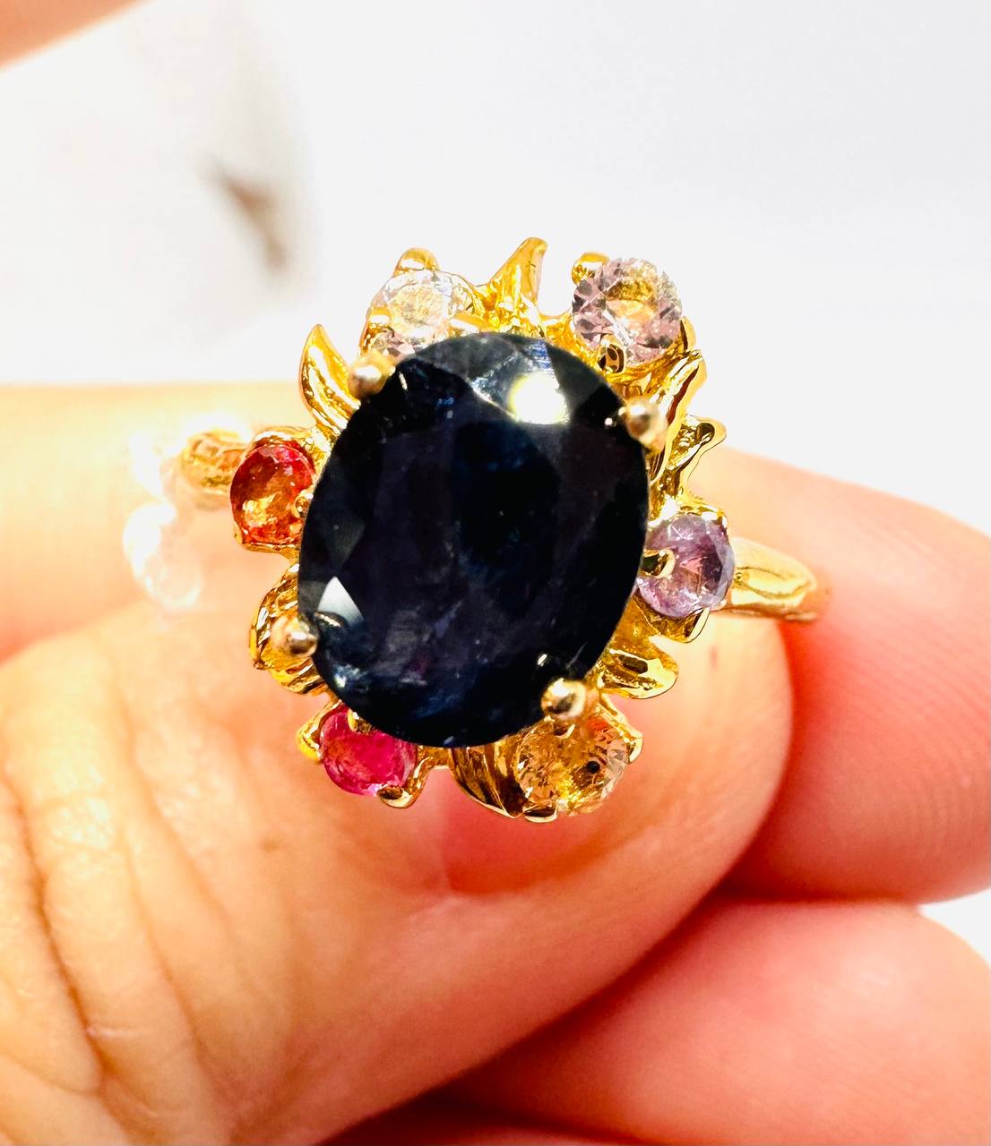 925 Sterling Silver, Gold Plated Natural Sapphire Ring — Handcrafted
