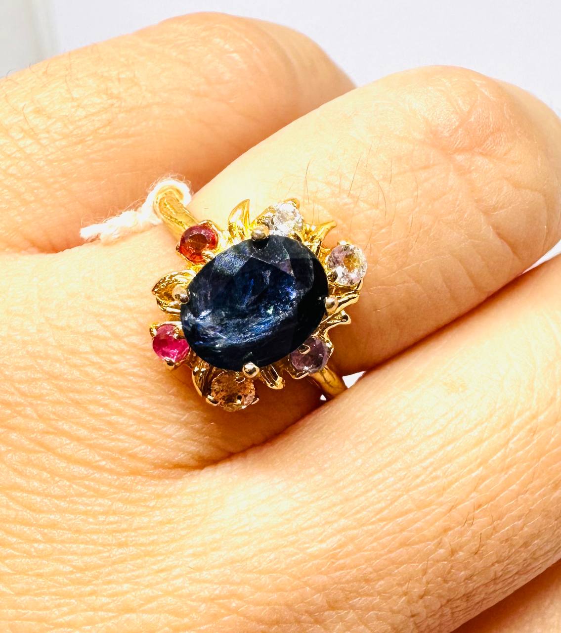 925 Sterling Silver, Gold Plated Natural Sapphire Ring — Handcrafted 4