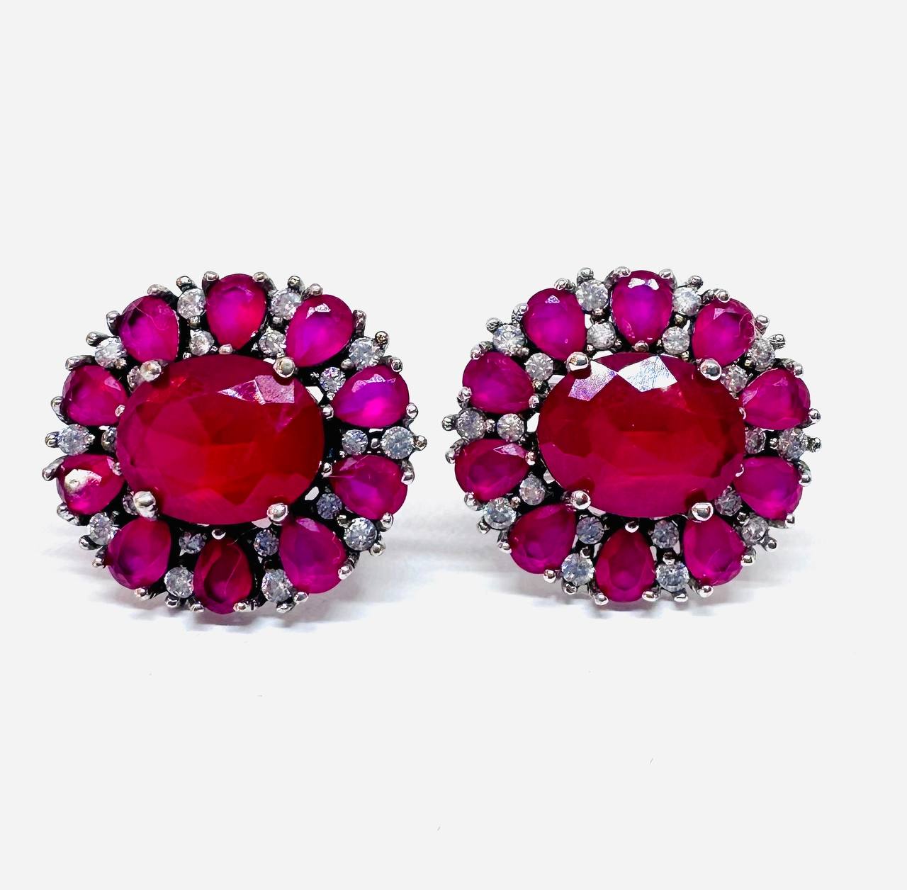 925 Sterling Silver (Stamped), White Gold Plated Natural Ruby Drop Earrings — Handcrafted