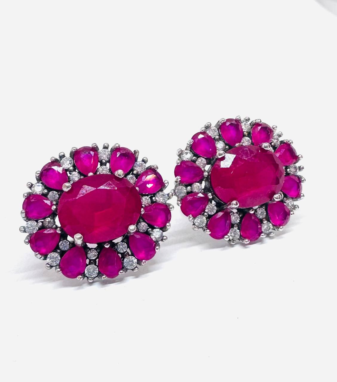 925 Sterling Silver (Stamped), White Gold Plated Natural Ruby Drop Earrings — Handcrafted 2