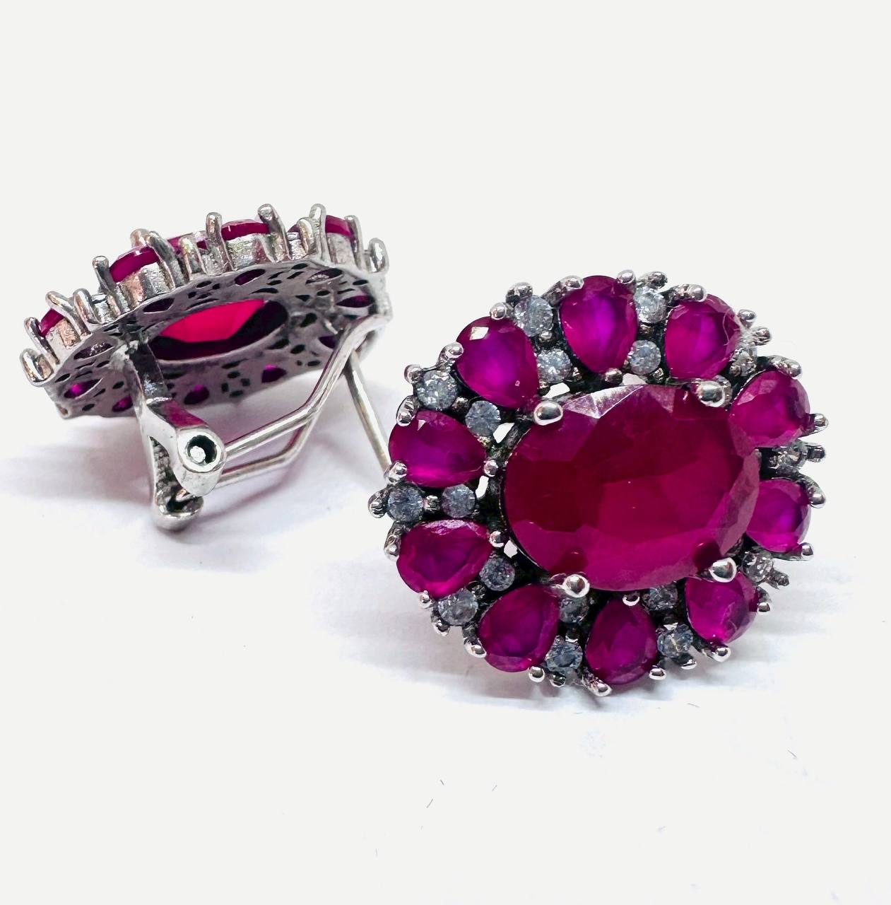 925 Sterling Silver (Stamped), White Gold Plated Natural Ruby Drop Earrings — Handcrafted 3