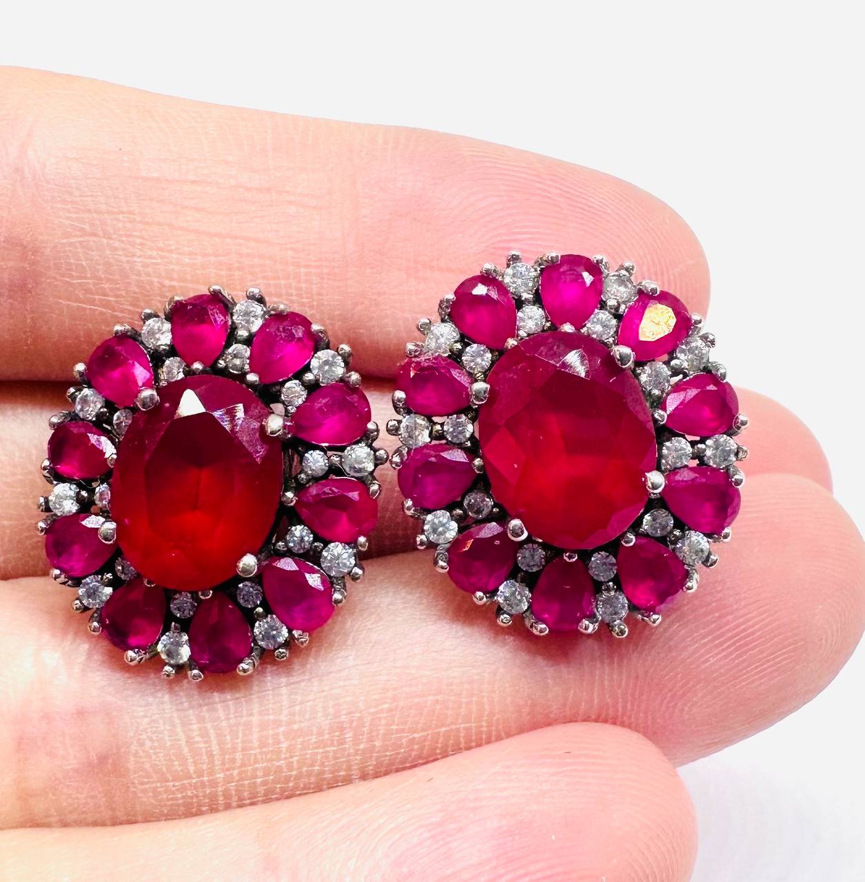 925 Sterling Silver (Stamped), White Gold Plated Natural Ruby Drop Earrings — Handcrafted 4