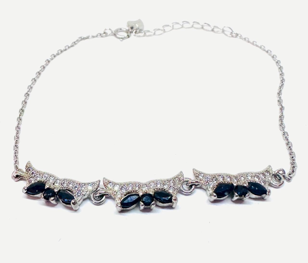 925 Sterling Silver, White Gold Plated Natural Sapphire Bracelet — Handcrafted