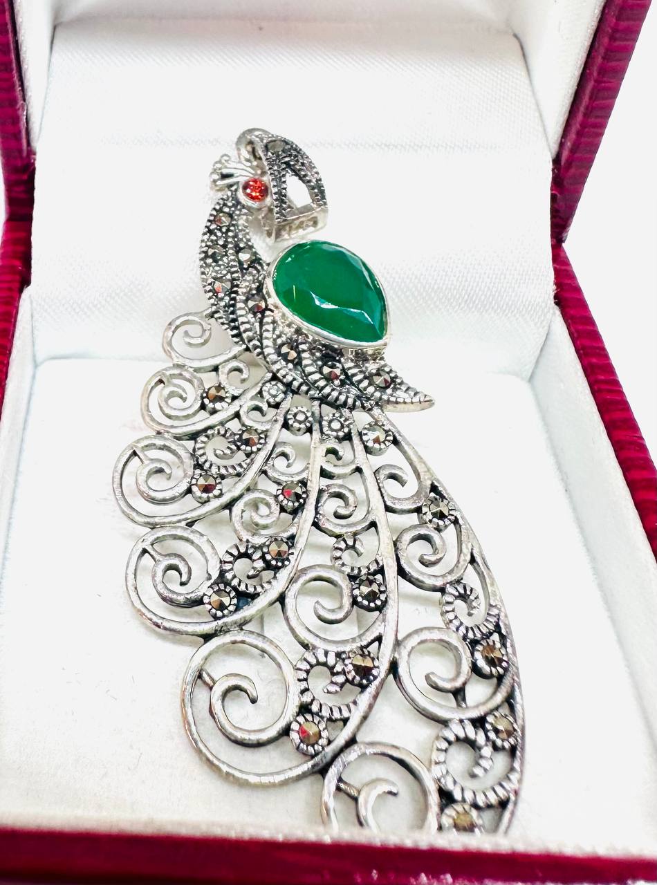 925 Sterling Silver, White Gold Plated Natural Gemstone Pendant — Handcrafted