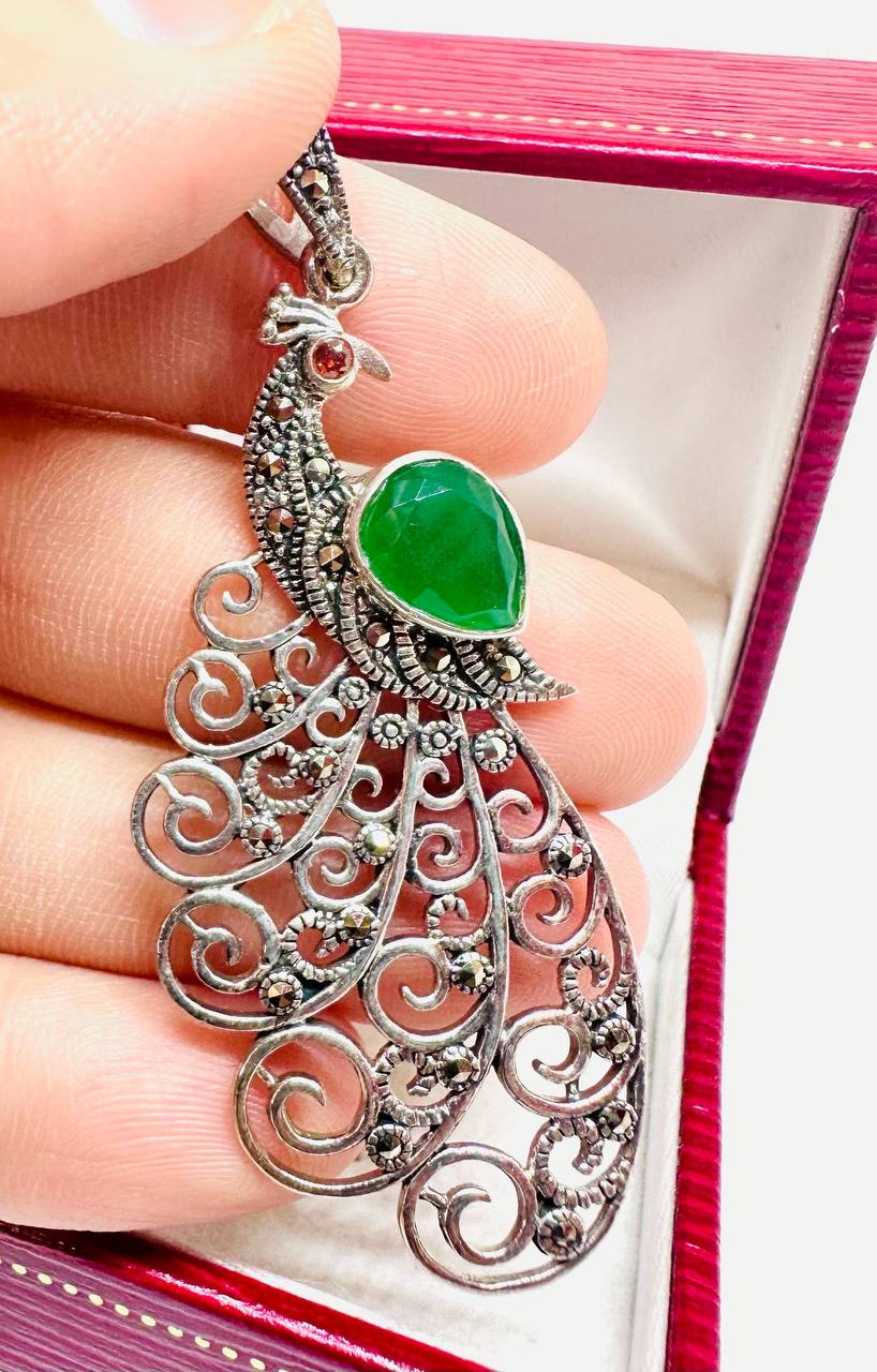 925 Sterling Silver, White Gold Plated Natural Gemstone Pendant — Handcrafted 2