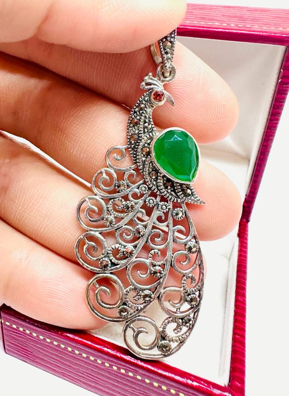 925 Sterling Silver, White Gold Plated Natural Gemstone Pendant — Handcrafted 3