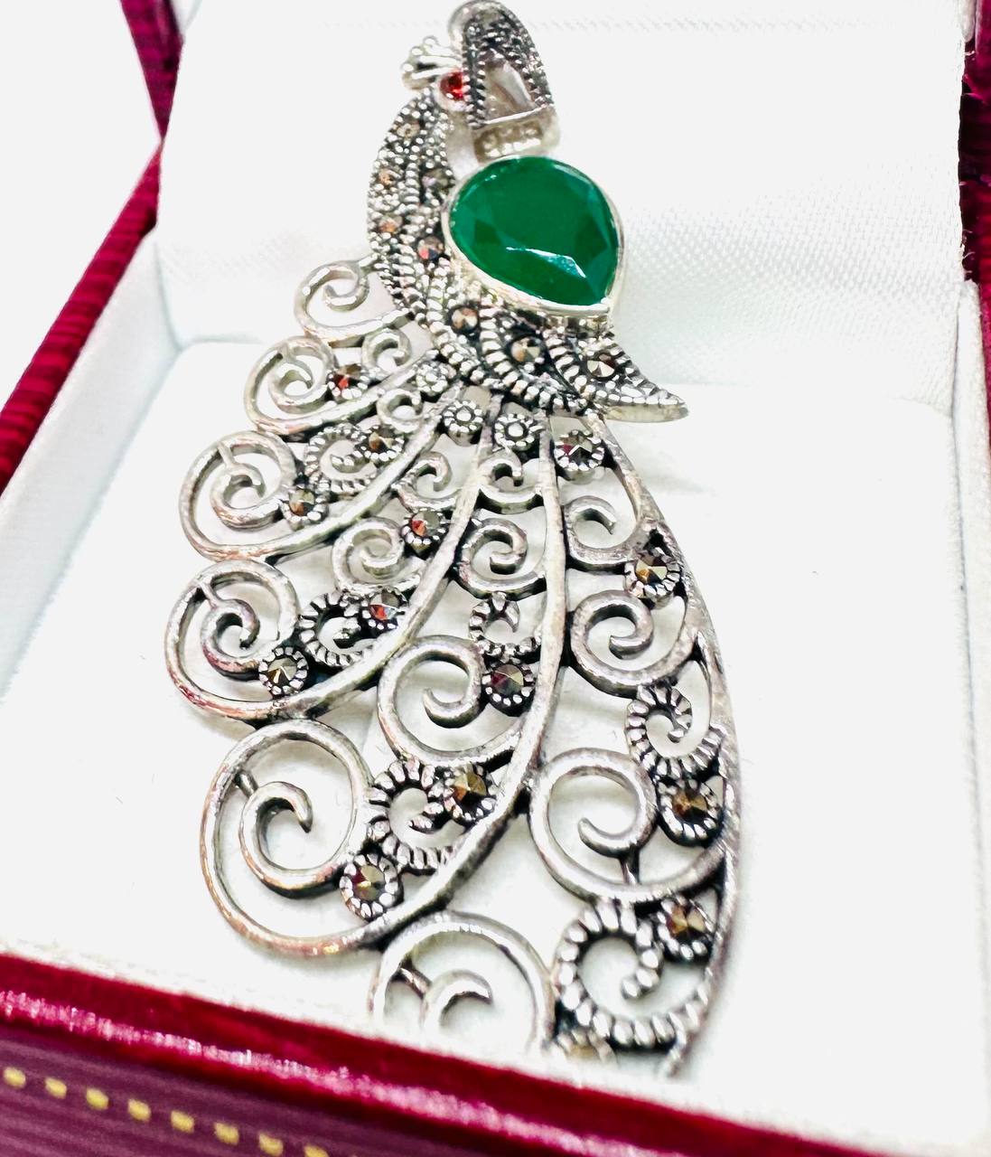 925 Sterling Silver, White Gold Plated Natural Gemstone Pendant — Handcrafted 4