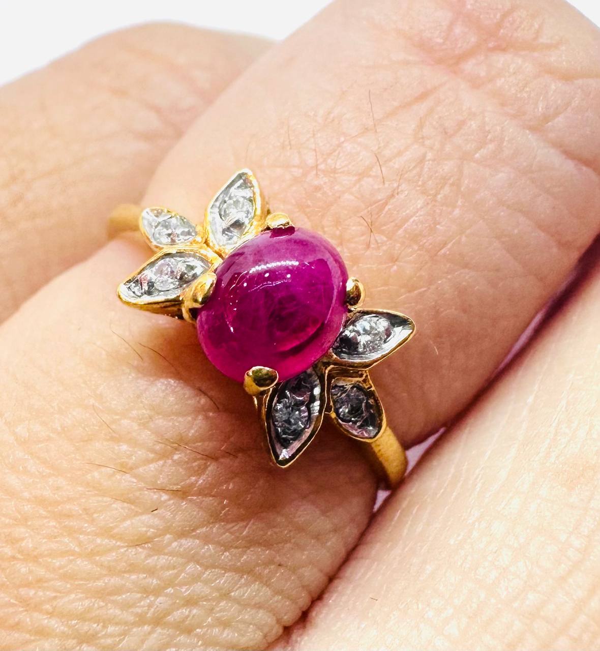 18K Gold Natural Ruby Ring with Natural Diamonds — Handcrafted 5