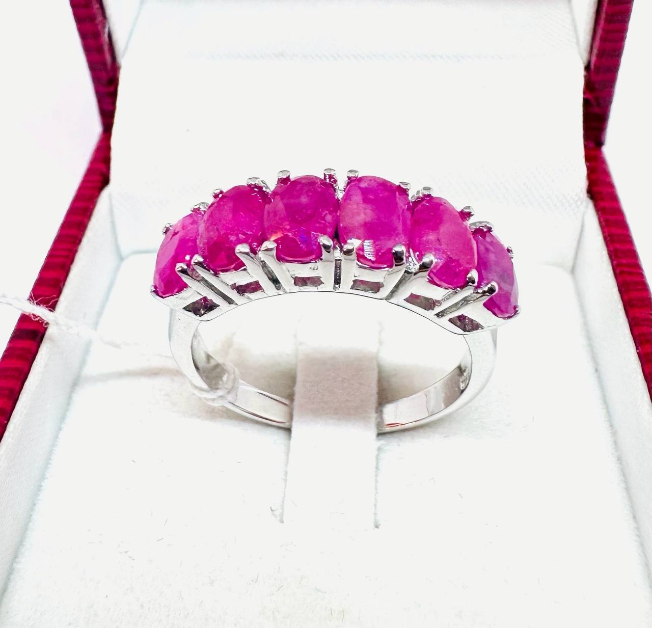925 Sterling Silver, White Gold Plated Natural Burmese Ruby Ring — Handcrafted