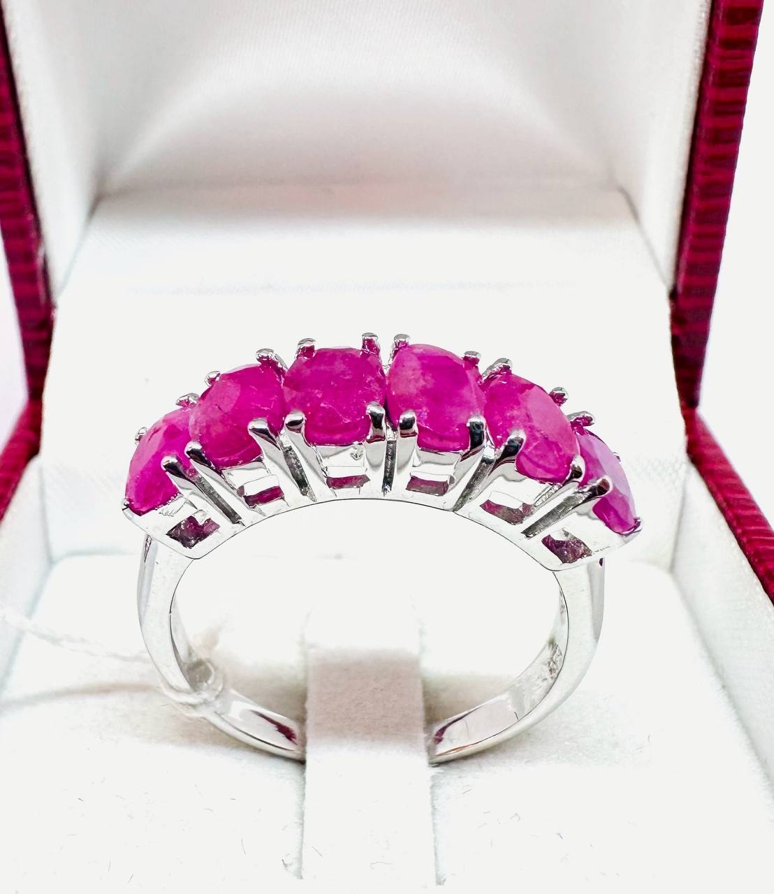 925 Sterling Silver, White Gold Plated Natural Burmese Ruby Ring — Handcrafted 2