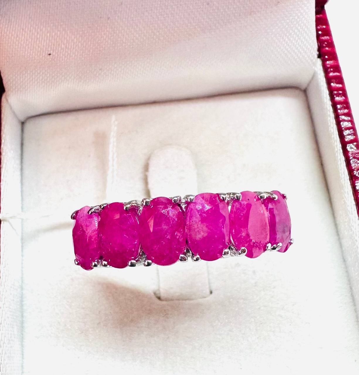 925 Sterling Silver, White Gold Plated Natural Burmese Ruby Ring — Handcrafted 3