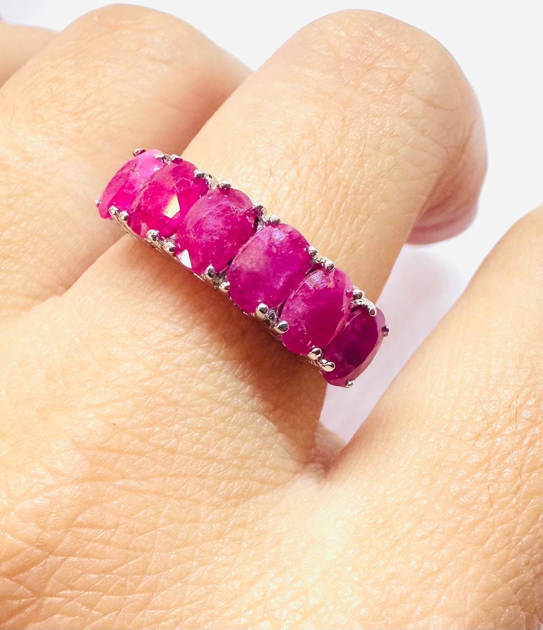 925 Sterling Silver, White Gold Plated Natural Burmese Ruby Ring — Handcrafted 4