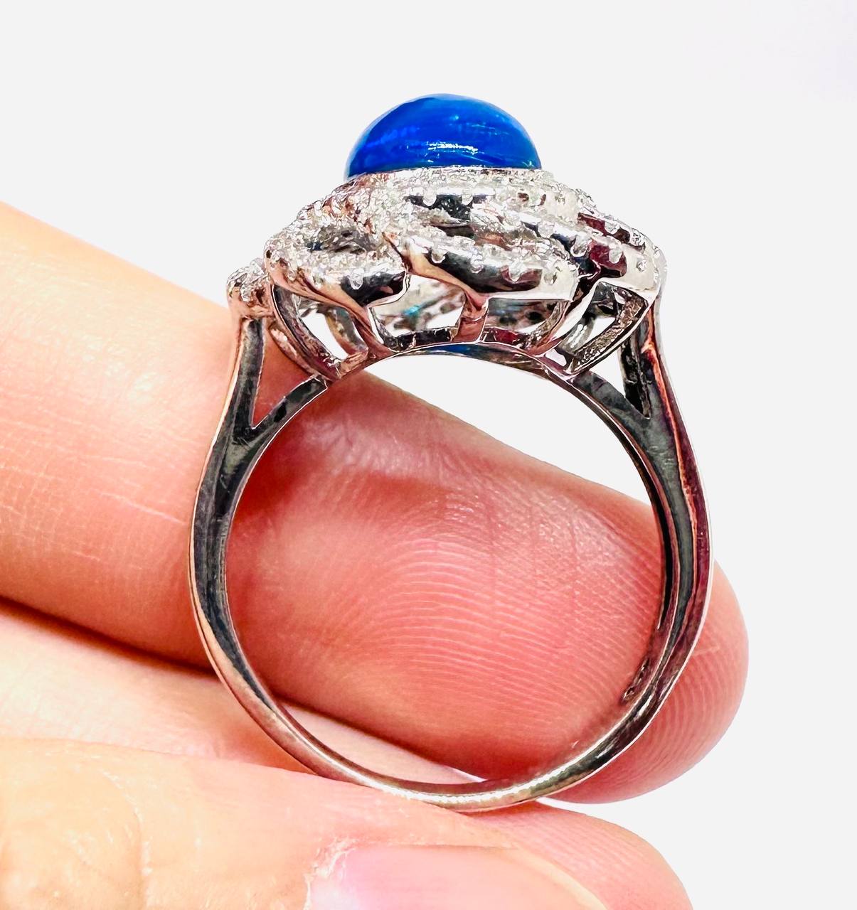 925 plata de ley, chapado en oro blanco ópalo natural anillo con Swiss diamantes 2