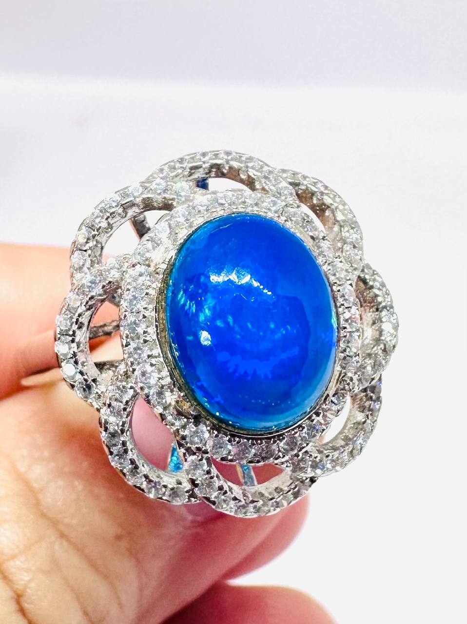 925 plata de ley, chapado en oro blanco ópalo natural anillo con Swiss diamantes 3