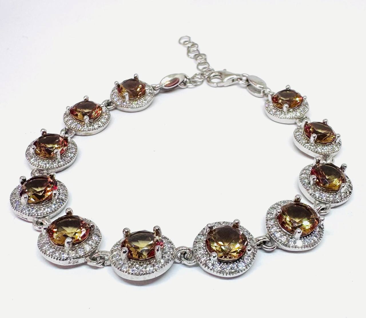 925 Sterling Silver, White Gold Plated Natural Zultanite (Color-Change) Bracelet with Swiss Diamonds — Handcrafted
