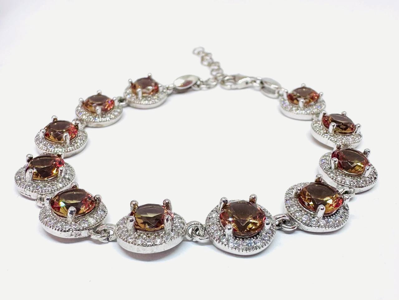 925 Sterling Silver, White Gold Plated Natural Zultanite (Color-Change) Bracelet with Swiss Diamonds — Handcrafted 2