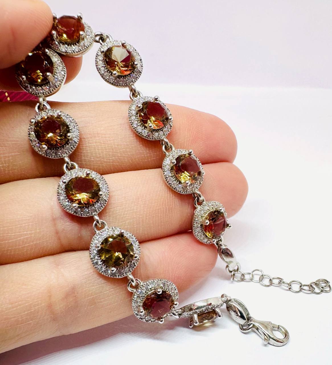 925 Sterling Silver, White Gold Plated Natural Zultanite (Color-Change) Bracelet with Swiss Diamonds — Handcrafted 4