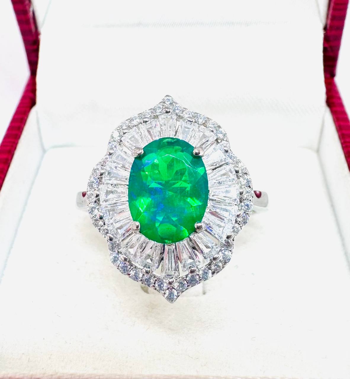925 Sterling Silver, White Gold Plated Natural Topaz Ring with Swiss Diamonds — Handcrafted