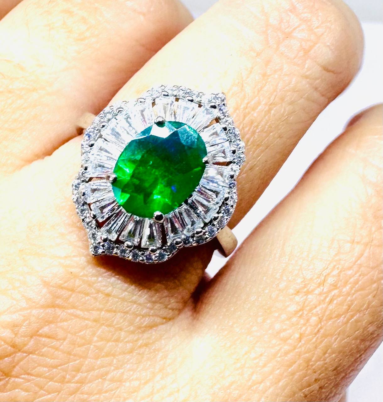 925 plata de ley, chapado en oro blanco topacio natural anillo con Swiss diamantes 5
