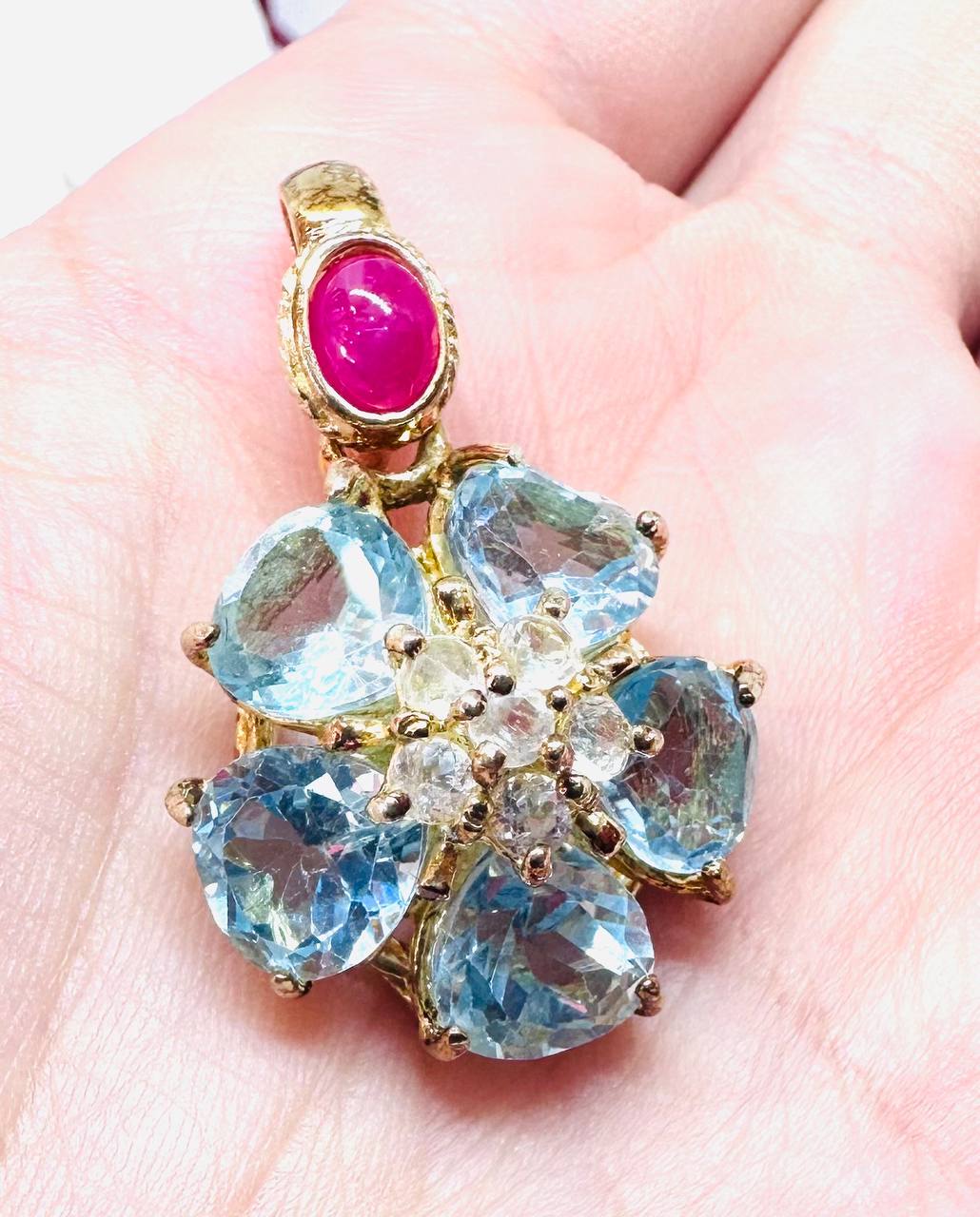 925 Sterling Silver, Gold Plated Natural Ruby Pendant — Handcrafted