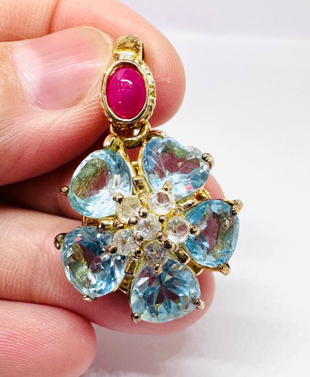 925 Sterling Silver, Gold Plated Natural Ruby Pendant — Handcrafted 3