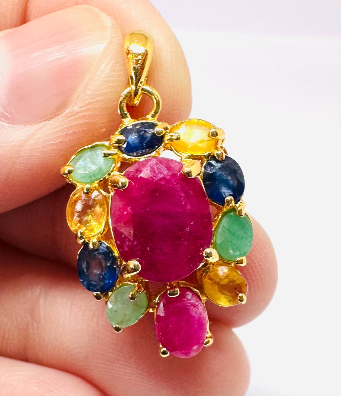 925 Sterling Silver (Stamped), 14K Gold Plated Natural Ruby Pendant — Handcrafted