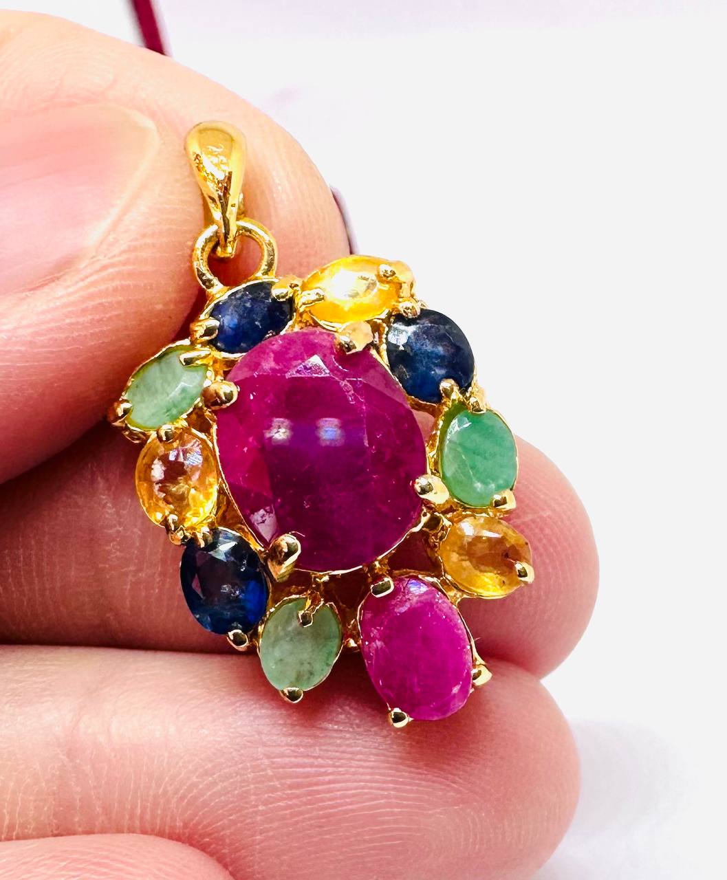 925 Sterling Silver (Stamped), 14K Gold Plated Natural Ruby Pendant — Handcrafted 2