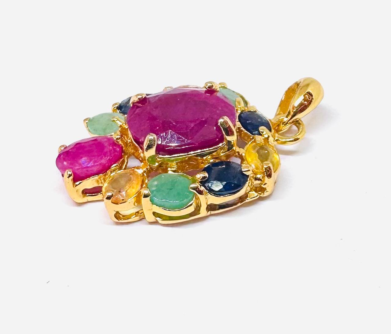 925 Sterling Silver (Stamped), 14K Gold Plated Natural Ruby Pendant — Handcrafted 3
